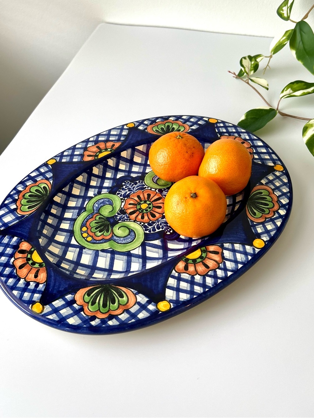 Hand Painted Moctezuma Mexico Art Pottery Serving Platter Vintage Talavera